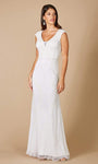 V-neck Natural Waistline Cap Sleeves Back Zipper Illusion Beaded Sheer Open-Back Sheath Sheath Dress/Wedding Dress with a Brush/Sweep Train