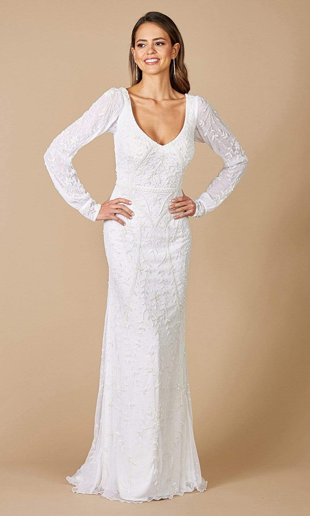 Lara Dresses - 51079 Long Sleeve Adorned Bridal Gown