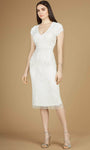 V-neck Cap Sleeves Beaded Back Zipper Above the Knee Natural Waistline Sheath Sheath Dress/Wedding Dress