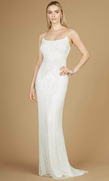 Petite Sophisticated Sheath Floral Print Sleeveless Spaghetti Strap Natural Waistline Beaded Open-Back Sheer Embroidered Fitted Scoop Neck Sheath Dress/Wedding Dress with a Brush/Sweep Train