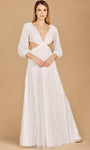 Sexy A-line V-neck Fall Floor Length Long Sleeves Open-Back Cutout Back Zipper Mesh Sequined Basque Waistline Plunging Neck Wedding Dress