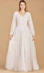 V-neck Floor Length Beaded Mesh Back Zipper Sequined Open-Back Bishop Flutter Long Sleeves Natural Waistline Wedding Dress