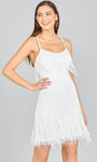 A-line Sleeveless Spaghetti Strap Natural Waistline Scoop Neck Beaded Open-Back Above the Knee Party Dress With Pearls