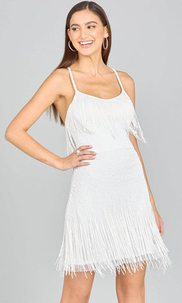 A-line Natural Waistline Above the Knee Scoop Neck Beaded Open-Back Sleeveless Spaghetti Strap Party Dress With Pearls