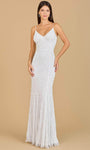 V-neck Mermaid Floor Length Beaded Back Zipper Spaghetti Strap Natural Waistline Wedding Dress