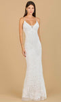 V-neck Glittering Illusion Sequined Fitted Beaded Open-Back Spaghetti Strap Natural Waistline Floor Length Mermaid Wedding Dress with a Brush/Sweep Train