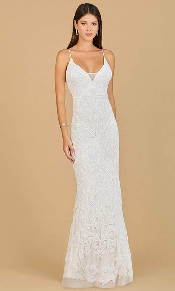 V-neck Open-Back Illusion Glittering Sequined Beaded Fitted Natural Waistline Floor Length Mermaid Spaghetti Strap Wedding Dress with a Brush/Sweep Train