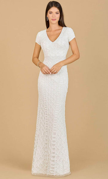 Modest V-neck Sheath Floor Length Short Sleeves Sleeves Back Zipper Embroidered Beaded Natural Waistline Sheath Dress