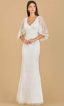 V-neck Beaded Back Zipper Sheer Embroidered Floor Length Sheath Empire Waistline Sheath Dress