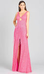 Sexy V-neck Plunging Neck Polyester Cutout Glittering Beaded Mesh Sequined Slit Open-Back Sleeveless Natural Waistline Sheath Sheath Dress/Prom Dress with a Brush/Sweep Train