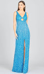 Sexy V-neck Sequined Slit Mesh Beaded Cutout Glittering Open-Back Sheath Natural Waistline Polyester Plunging Neck Sleeveless Sheath Dress/Prom Dress with a Brush/Sweep Train