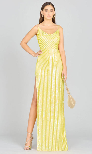 Spaghetti Strap Striped Print Draped Mesh Sequined Slit Back Zipper Cowl Neck Natural Waistline Sheath Polyester Floor Length Sheath Dress/Prom Dress