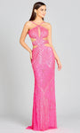 Polyester Empire Waistline Spaghetti Strap Bandeau Neck Halter Sheath Cutout Back Zipper Lace-Up Sequined Beaded Mesh Sheath Dress/Prom Dress with a Brush/Sweep Train