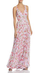 A-line V-neck Natural Waistline Sleeveless Floor Length Halter Back Zipper Open-Back Accordion Pleated Floral Print Dress