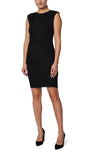 Natural Waistline Sheath Sleeveless Ribbed Ruched Back Zipper Fitted Jeweled Neck Cocktail Above the Knee Sheath Dress