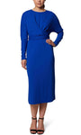 Modest Natural Waistline Tea Length Faux Wrap Long Sleeves Sheath Jeweled Neck Sheath Dress/Evening Dress/Midi Dress