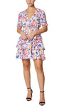 A-line V-neck Short Sleeves Sleeves Short Polyester Elasticized Natural Waistline Floral Print Tiered Dress