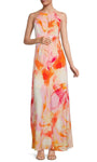 Floor Length Fit-and-Flare Sheath Tie Dye Print Halter Natural Waistline Sleeveless Keyhole Back Zipper Fitted Cutout Sheath Dress