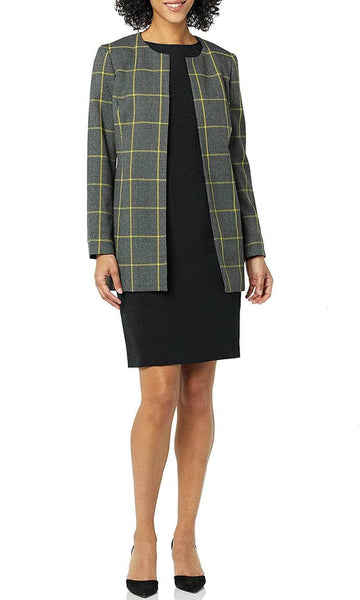 Long Sleeves Sleeveless Sheath Back Zipper Jeweled Neck Checkered Plaid Print Short Natural Waistline Sheath Dress