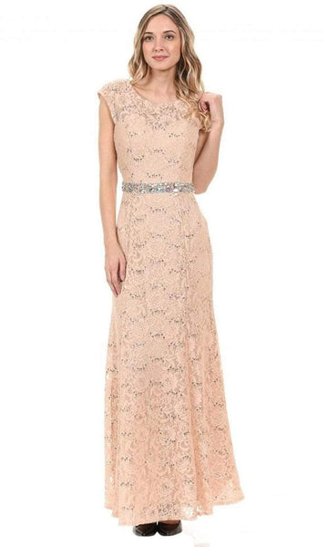 Illusion Beaded Back Zipper Lace Flared-Skirt Natural Princess Seams Waistline Cap Sleeves Floor Length Scoop Neck Floral Print Sheath Sheath Dress/Evening Dress