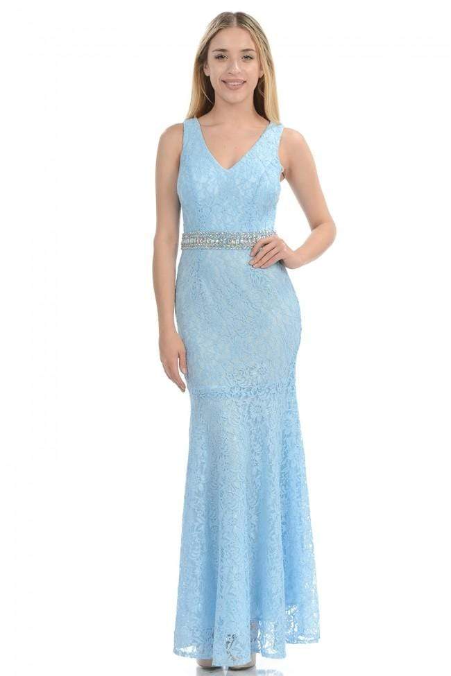 Lenovia - 5144 Embellished Lace V-neck Trumpet Dress
