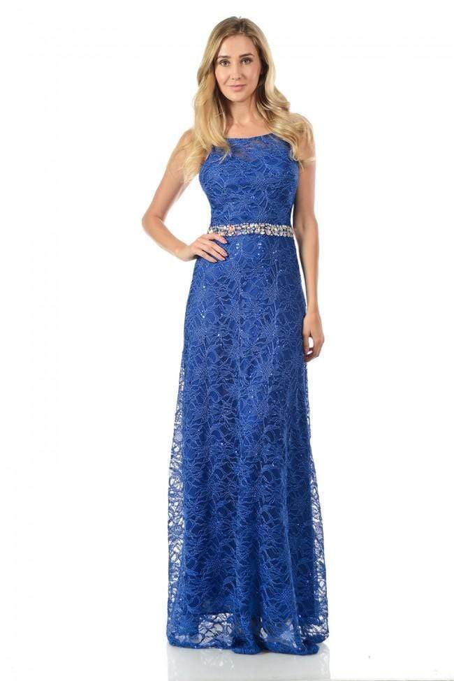 Lenovia - 5155 Crystal Beaded Waist A-Line Dress with Lace Poncho
