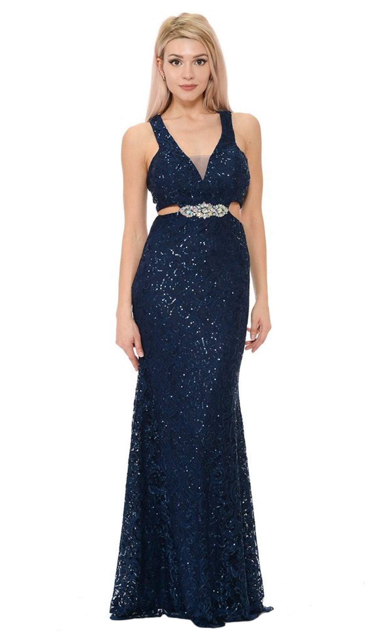 Lenovia - 5170 Lace Plunging V-Neck Evening Dress
