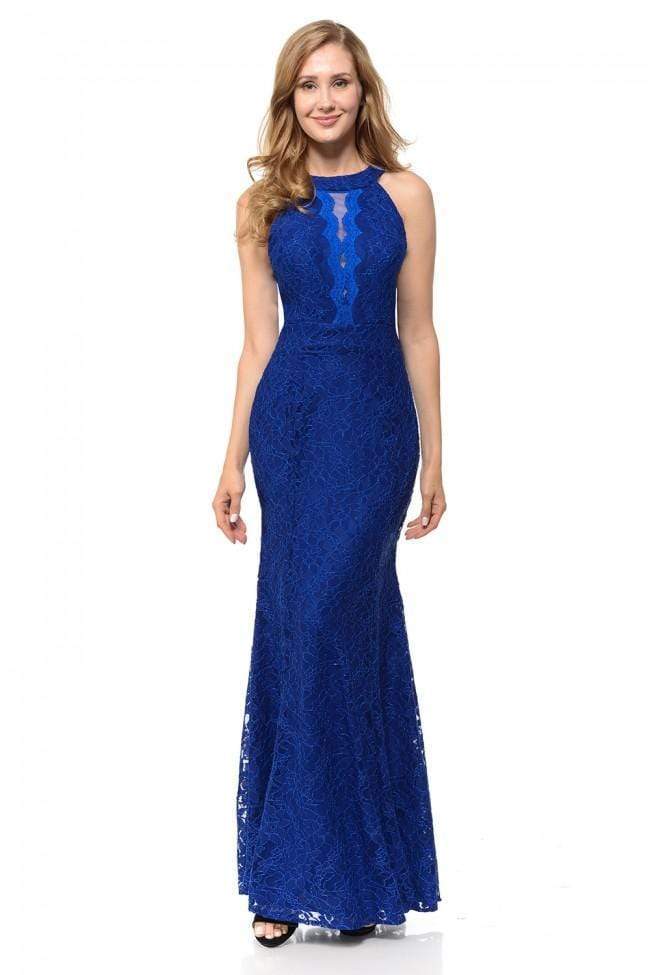 Lenovia - 5189 Lace Halter Neck Trumpet Dress
