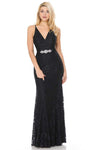 V-neck Natural Waistline Floor Length Sleeveless Fitted Sheath Lace Sheath Dress/Evening Dress