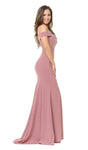 Fitted Back Zipper Natural Waistline Cap Sleeves Off the Shoulder Floor Length Fit-and-Flare Mermaid Midi Dress