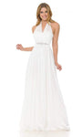 Sophisticated Sleeveless Halter Natural Waistline Floor Length Sheath Ruched Flowy Sheath Dress/Evening Dress