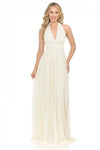 A-line Fitted Ruched Floor Length Sleeveless Natural Waistline Halter Plunging Neck Bridesmaid Dress