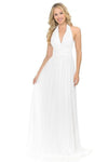 A-line Halter Plunging Neck Sleeveless Ruched Fitted Natural Waistline Floor Length Bridesmaid Dress