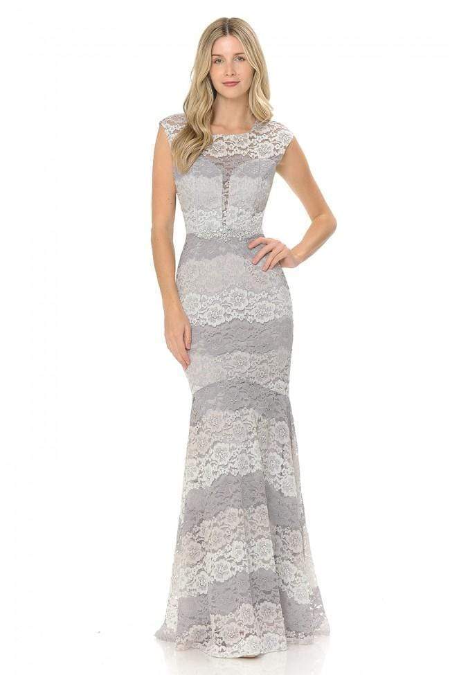 Lenovia - 5221 Sheer Lace Color Block Trumpet Dress
