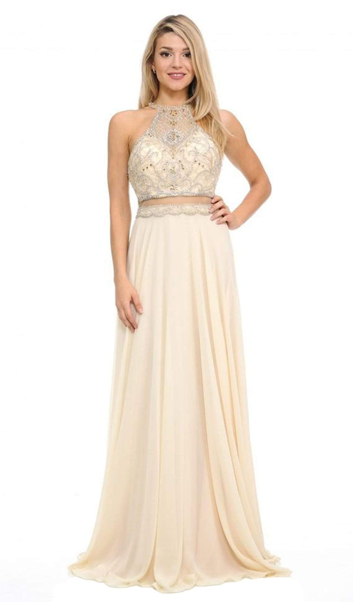 Lenovia - 8122 Crystal Beaded Halter Chiffon A-line Dress
