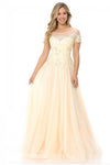 A-line Bateau Neck Fitted Sheer Beaded Floor Length Short Sleeves Sleeves Natural Waistline Lace Evening Dress/Prom Dress