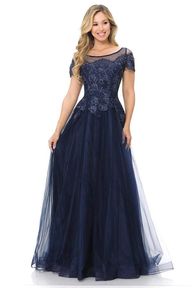 Lenovia - 8125 Beaded Lace Bateau A-line Simple Prom Gown
