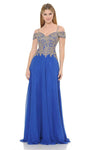 A-line Natural Waistline Off the Shoulder Embroidered Flowy Fitted Chiffon Dress