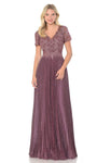 A-line V-neck Floor Length Fitted Embroidered Short Sleeves Sleeves Natural Waistline Party Dress