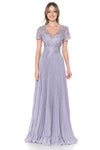 A-line V-neck Floor Length Natural Waistline Short Sleeves Sleeves Embroidered Fitted Party Dress