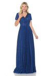 A-line V-neck Short Sleeves Sleeves Floor Length Natural Waistline Fitted Embroidered Party Dress