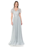 A-line V-neck Short Sleeves Sleeves Natural Waistline Fitted Embroidered Floor Length Party Dress