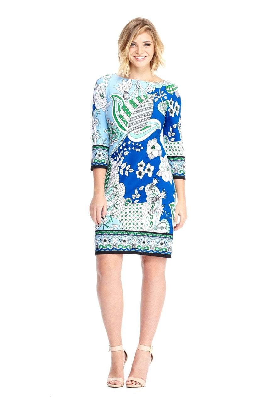 London Times - T2599MJC Quarter Sleeve Abstract Floral Dress
