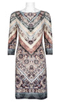 Chevron Print 3/4 Sleeves Above the Knee Jersey Natural Waistline Bateau Neck Sheath Sheath Dress