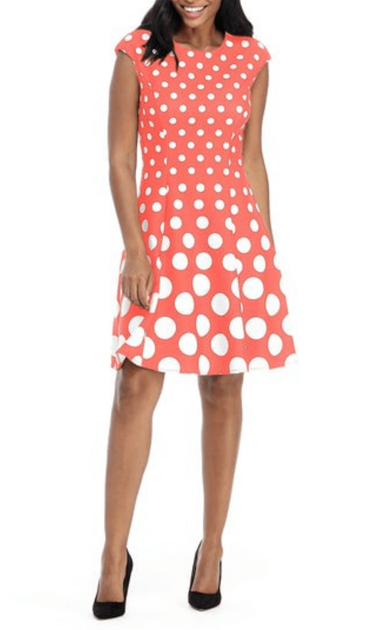 A-line Jeweled Neck Polka Dots Print Natural Waistline Cap Sleeves Short Back Zipper Dress