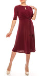 A-line Above the Knee Natural Waistline Back Zipper Flowy Keyhole Jeweled Neck Bubble Dress Elbow Length Sleeves Dress