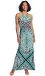 Sheath General Print Keyhole Cutout Gathered Sleeveless Empire Waistline Halter Sheath Dress by London Times