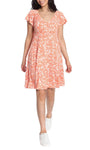A-line V-neck Floral Print Above the Knee Short Sleeves Sleeves Natural Waistline Dress