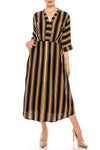 A-line V-neck Pocketed Slit Cocktail 3/4 Sleeves Elasticized Natural Waistline Striped Print Evening Dress/Mother-of-the-Bride Dress/Prom Dress