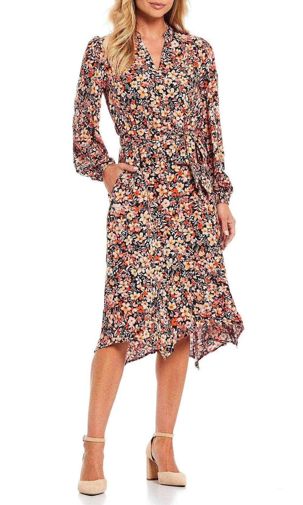 London Times T5903M - Bishop Sleeve Floral Dress
